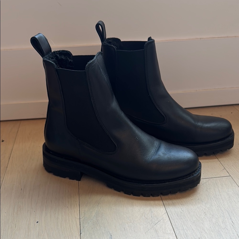& Other Stories Black Leather Lug Sole Boots